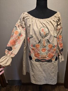 Ellison Peasant Floral Tunic Dress Embroidered Top Size Large Boho